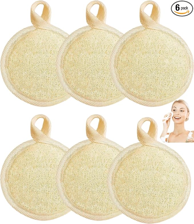 Natural Loofah Exfoliating Face Scrubber,Shower loofah Facial Scrubber exfoliating Pads for Women and Men,Made with Biodegradable Shower loofa Sponge,for Face That Gets You Clean(6 PC)