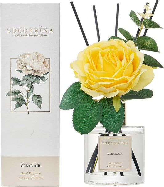 Cocorrina Reed Diffuser Set, Flower Reed Diffuser Clear Air 6.7 oz, Scented Diffuser with Sticks Home Fragrance Essential Oil for Bathroom Shelf Decor, Living Room, Large Room, 1pack