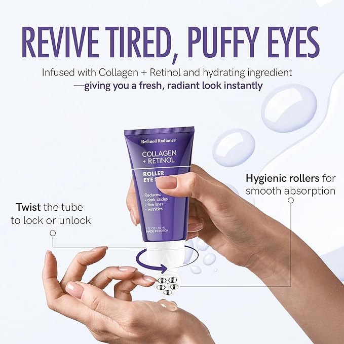 Collagen & Retinol Eye Roller – Dermatologist Tested, Anti-Aging, Korean Skin Care – Reduces Fine Lines, Firms Under Eyes, Improves Tone – Vegan Clean Beauty Formula – 1.0 FL. Oz
