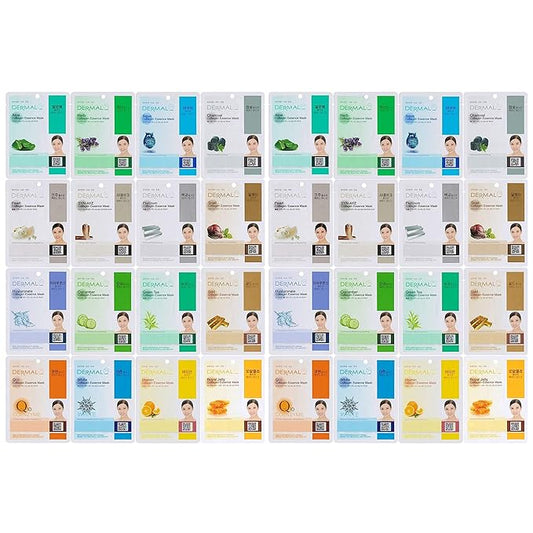 DERMAL 32 Combo Pack Made in Korea Facial Mask – 20+ Years of K-Beauty Experience, Premium Quality Korean Sheet Masks for Daily Skincare Routine