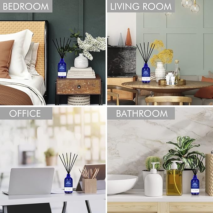 July Cotton Reed Diffuser Set, 3.7 Oz Aromatherapy Scented Oil Diffuser Sticks, Great Room Air Fresheners, Best Housewarming Gift idea - Giving, Home & Office Decor