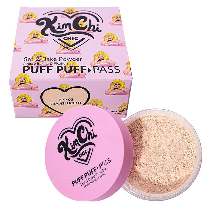 KimChiChic Beauty Puff Puff Pass Set and Bake Setting Powder for Makeup, Extra Fluffy Loose Face Powder Poof, Soft Natural Face Makeup for Uneven Skin Tone, 03 Translucent