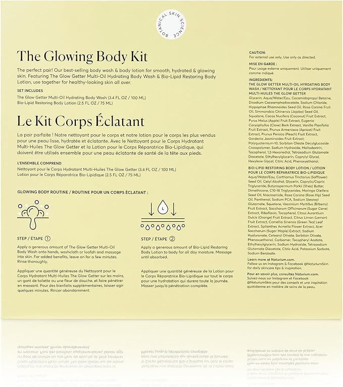 Naturium The Glowing Body Kit - The Glow Getter Multi-Oil Hydrating Body Wash & Bio-Lipid Restoring Body Lotion, 100 ml, 75 ml