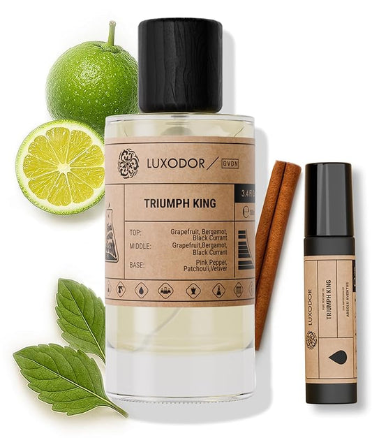 Triumph King Perfume for Men, Inspired by Absolu Aventus, 2-Piece Combo of 100 ml Fragrance Spray Bottle and 10 ml Alcohol-Free Roll-On Perfume Oil, Vegan, Paraben-Free