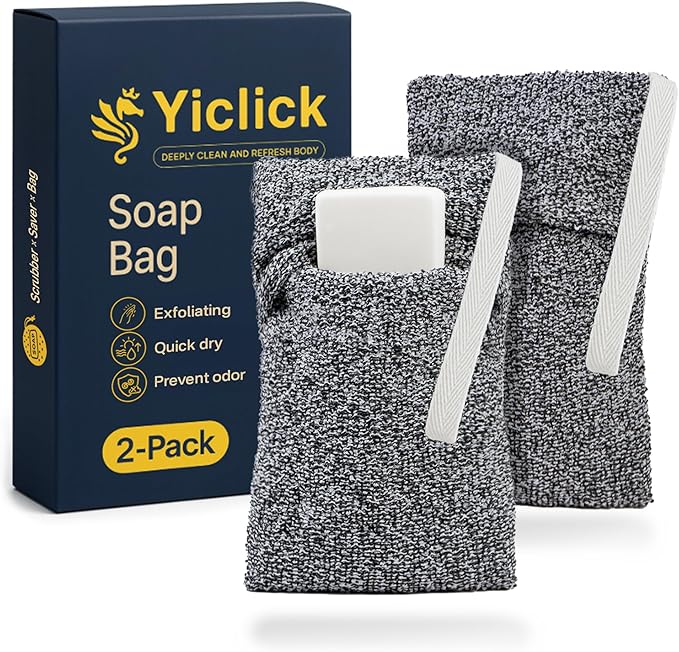 Yiclick Soap Savers for Bar Soap, Soap Bags for Soap Bars, Soap Loofah Pouch, Bar Soap Holder for Shower Bath, Soap Loofah Sponge, Soap Mesh Net Sock Exfoliating Body Scrubber Washcloth Cloth