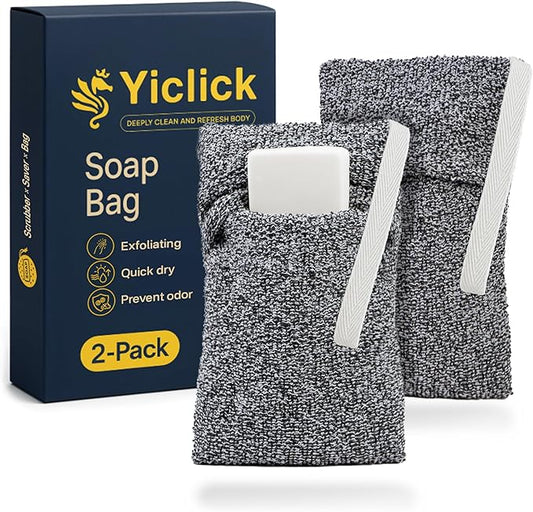 Yiclick Soap Savers for Bar Soap, Soap Bags for Soap Bars, Soap Loofah Pouch, Bar Soap Holder for Shower Bath, Soap Loofah Sponge, Soap Mesh Net Sock Exfoliating Body Scrubber Washcloth Cloth