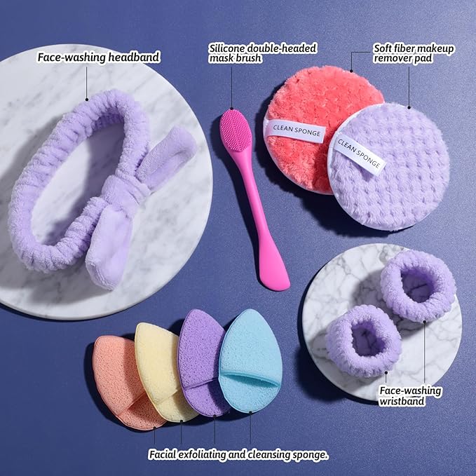 JPNK Face Sponges Cleansing Exfoliating Facial Sponges for Facial Mask Tools Removing and Makeup Remover Pads Set (Pink)