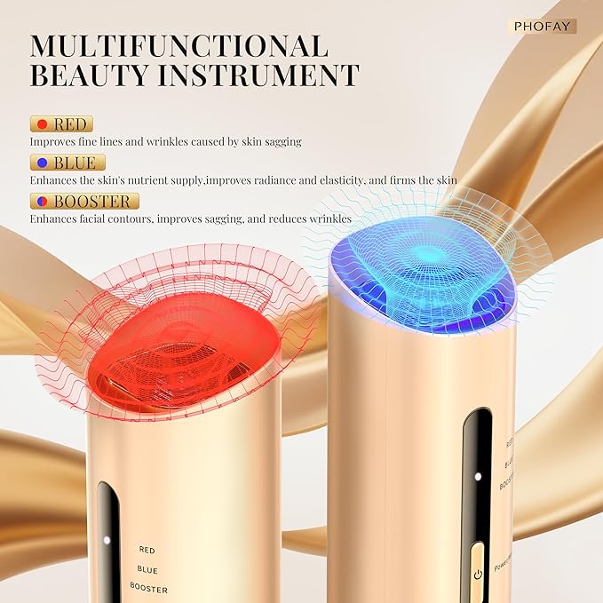 PHOFAY 3-in-1 Facial Device, 1.4oz Matching Gel. Multi Functional Beauty Device, Lifting, Firming, Puffiness Reduction and Promote Absorption & Soothing Care Calm Skin, Youthful Glow (Golden)