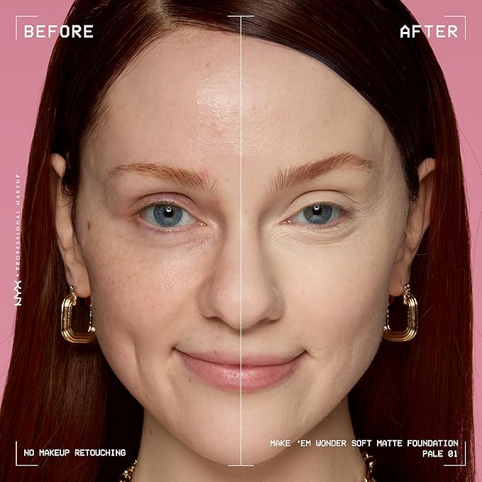 NYX PROFESSIONAL MAKEUP Make 'Em Wonder Liquid Foundation, 24HR Foundation Makeup With A Soft Matte Finish, Buildable Full Coverage - 01 Pale