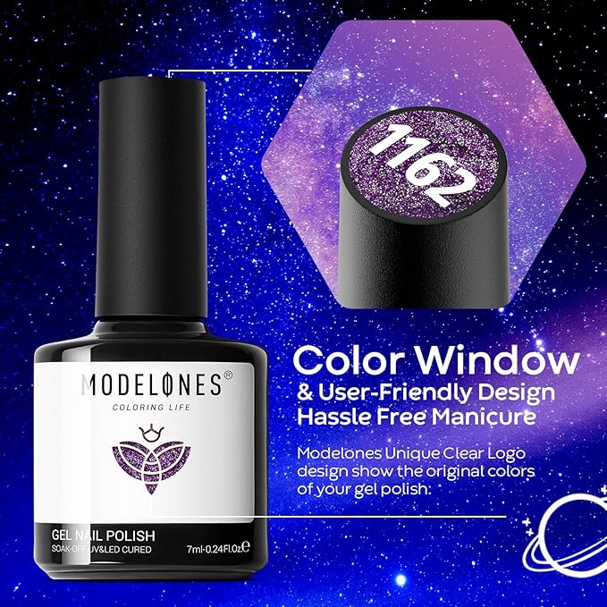 modelones Glitter Gel Nail Polish Set 6 Colors, Blue Color Changing Red Cat Eye Magnetic Gel Polish Chameleon Reflective Temperature Black Pink Nail Polish Soak Off LED Nail Art Manicure Kit Gift