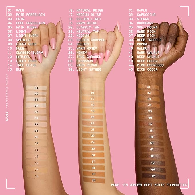 NYX PROFESSIONAL MAKEUP Make 'Em Wonder Liquid Foundation, 24HR Foundation Makeup With A Soft Matte Finish, Buildable Full Coverage - 35 Soft Mocha