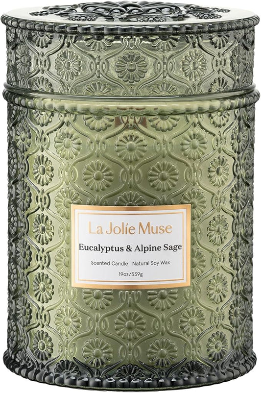 LA JOLIE MUSE Christmas Candle | Eucalyptus & Alpine Sage | Eucalyptus, Sage & Lavender | 19 oz Wooden Wick Soy Candle | 90-Hour Burn | Cozy Winter & Holiday Relaxation