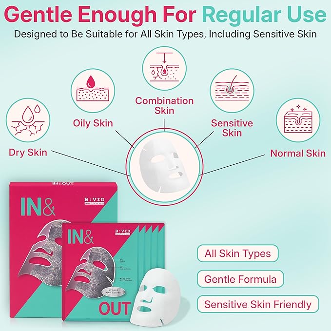 BIVID In & Out Bio-Cellulose Sheet Mask, Hydrating Korean Skincare Face Mask for Pore Care, Sebum & Blackhead Care with Tea Tree — K-Beauty Self Care Facial Skin Care Essentials, 0.88 oz, 5 Pack