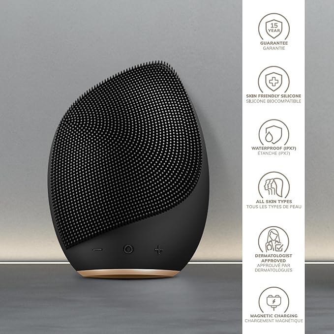 GESKE SmartAppGuided™ Sonic Facial Brush 5 in 1 | Vibrating Electric Facial Cleansing Brush | Soft Silicone Brush | Professional Facial Cleanser | Skin Cleanser & Exfoliator | Face Massager