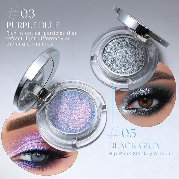 Chameleon Purple Blue Glitter Eyeshadow, Multichrome Color Shifting Single Eyeshadow, Holographic Sparkling Inner Corner Eye Highlighter Shimmer Eye Makeup Palette 03