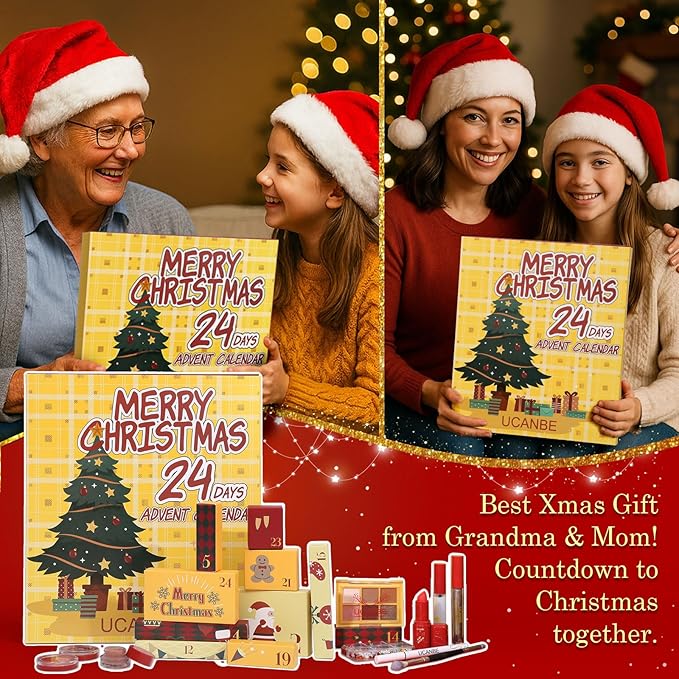 UCANBE Makeup Advent Calendar 2025, 24 Days Christams Makeup Sets For Women Gift, 2025 Xmas Countdown Calendar 24 Individually Boxed Full Make Up Kits For Teens Beauty Gift