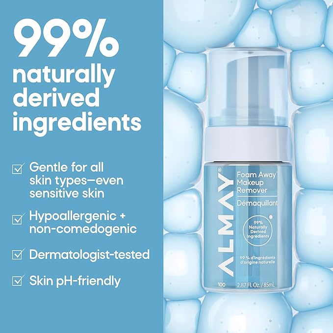 Almay Foam Away Makeup Remover, Gentle Face Cleanser, Hypoallergenic Face Wash, Cruelty-Free Skincare, Vegan, 100, 2.87 fl oz