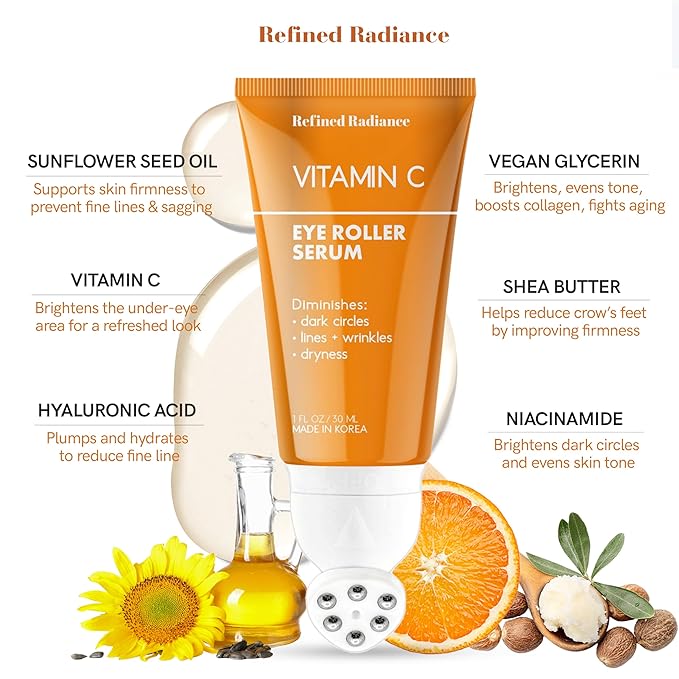 Vitamin C Eye Roller – Dermatologist Tested, Anti-Aging, Korean Skin Care – Fades Dark Circles, Boosts Collagen, Smooths Fine Lines – Clean Beauty Formula – 1.0 FL. Oz