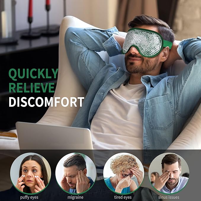 Cooling Eye Mask with Gel Bead, Reusable Cold Compress Ice Pack Sleeping Eye Cooling Pads for After Eyelid Surgery, Puffiness, Puffy Eyes, Headache, Migraine Relief(Dark Green)