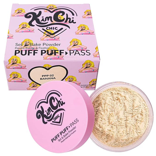 KimChiChic Beauty Puff Puff Pass Set and Bake Setting Powder for Makeup, Extra Fluffy Loose Face Powder Poof, Soft Natural Face Makeup for Uneven Skin Tone, 02 Banana