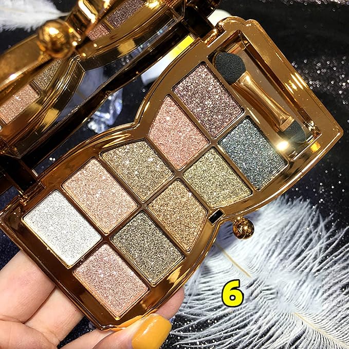 Glitter Eyeshadow Palette, 10 Colors Sparkle Shimmer & Matte Eye Shadow Highly Pigmented Waterproof Long Lasting Makeup Set (Color 6)