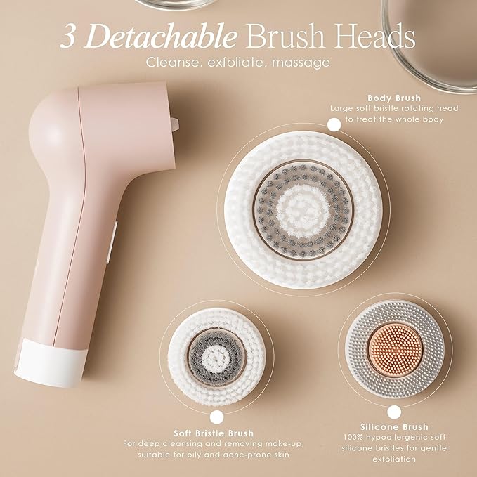 Gloa Face and Body Cleansing Brush by Project E Beauty | 3 Cleaning Brushes | Pore Cleaner | Scrub Brushes for Cleaning | Exfoliate for Face & Body | Brush Cleaner for Body | Waterproof Skin Care Kit