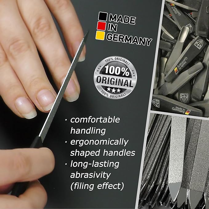 3 Swords Germany - Brand Quality Sapphire Metal Nail File Set (5 pcs.) with 3-Way Nail Buffer (1 pc.), Manicure Pedicure Finger & Toe Nail Care - Made in Solingen Germany (671)