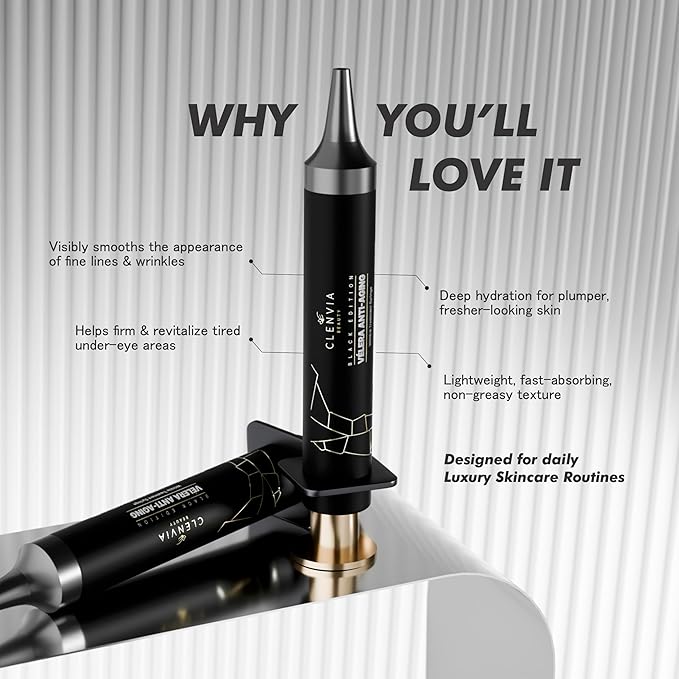 Vélera Anti-Aging Wrinkle Treatment Syringe – Black Edition by Clenvia Beauty – Advanced Line-Reduction & Skin-Firming Formula with Cucumber & Rhodiola – 10ml Precision Applicator
