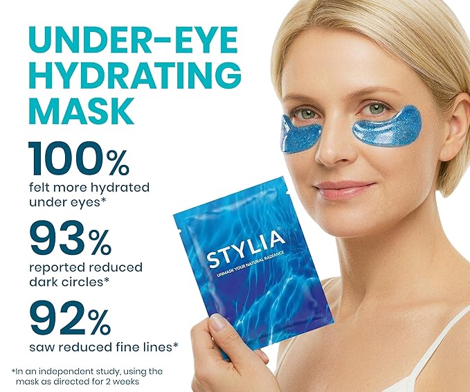 Stylia Collagen & Vitamin C Under Eye Patches for Puffy Eyes & Dark Circles - Depuffing, Hydrating & Firming Under Eye Mask with Hyaluronic Acid - Stocking Stuffers for Teen Girls, Vegan (30 Pairs)