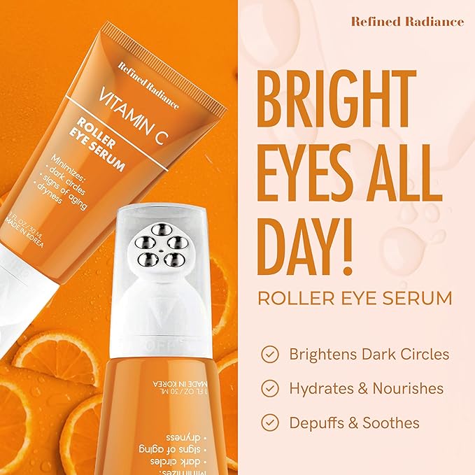 Vitamin C Eye Roller – Dermatologist Tested, Anti-Aging, Korean Skin Care – Fades Dark Circles, Boosts Collagen, Smooths Fine Lines – Clean Beauty Formula – 1.0 FL. Oz