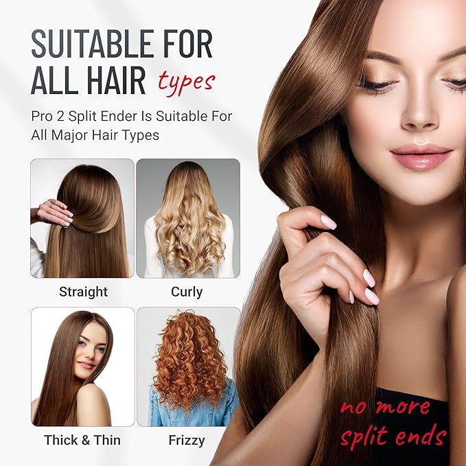 Split-Ender Pro 2 - Original Professional Beauty Tool - Cordless Split End Hair Trimmer for Damaged, Dry, Brittle, Frizzy, Curly or Straight Hair (Black)