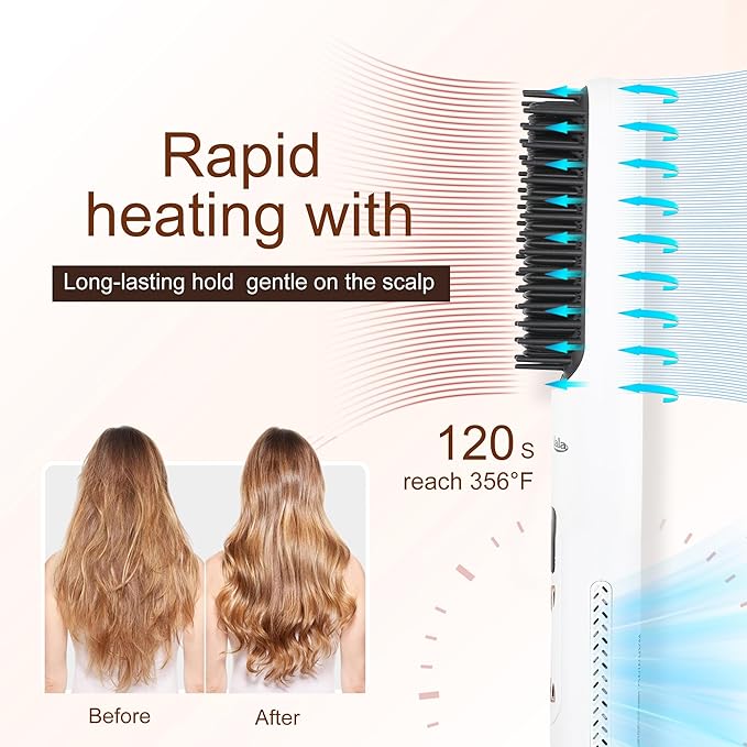 Hair Straightener Brush, Ionic Straightening Comb for Women, Anti-Frizz, 10 Temp Settings, Fast Heating, Dual Voltage, Professional Styling Tools