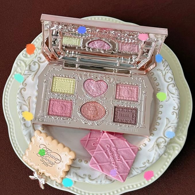 Flower Knows The Sweetie Bear Collection 6-Color Makeup Palette,Pink Eyeshadow with 4 Matte + 2 Shimmer Shades,Blendable Smooth Cute Eye Makeup,0.23 Oz(02 Strawberry Milk)
