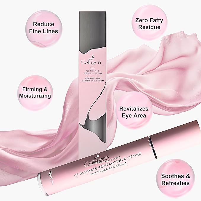 Organic Collagen Peptides Lifting and Firming Under Eye Serum for Puffiness and Bags, Tired Eyes, with Niacinamide + Smooths Fine Lines, Wrinkles, Anti-Aging, Hydrating