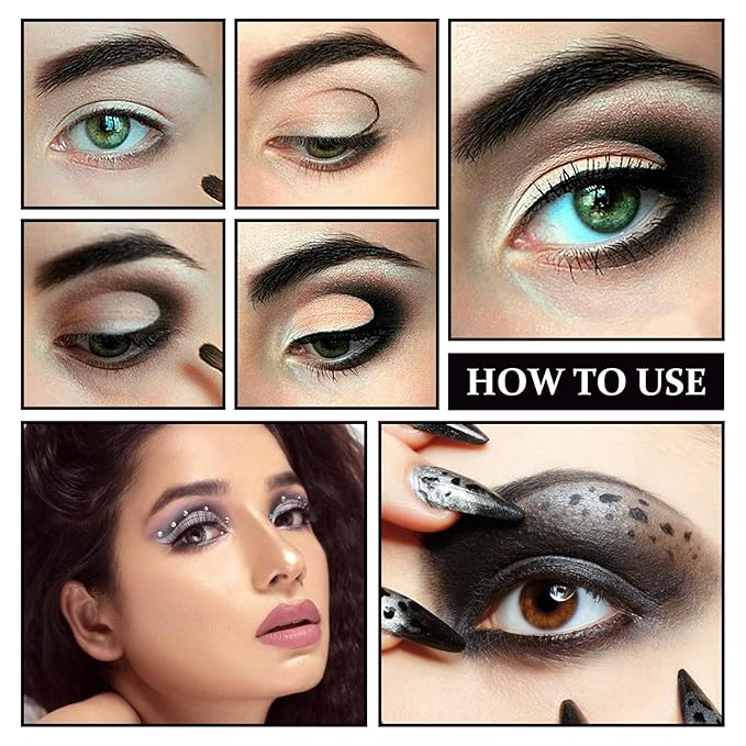 Black Smoky Eyeshadow Palette,Matte & Glitter Eye Shadow Palette for Smoky Goth Eye Makeup,Black White Gray Eyeshadow Makeup Palette,Longlasting Waterproofing Smoky Eyeshadow Palette with 3PCS Brushes