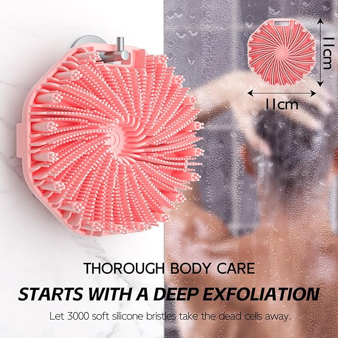 Silicone Body Scrubber 2 Counts, Exfoliating Body Wash Scrubbers Exfoliator, Shower Body Brush for Effective Showering Exfoliation and Gentle Massage (Black+Pink)