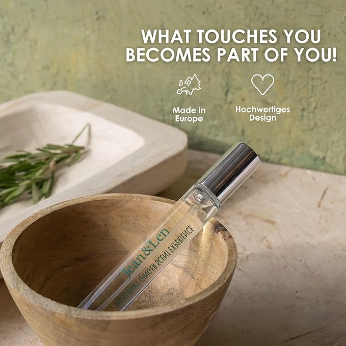 Jean & Len Scent Experience Rosemary & Ginger, Eau de Toilette with rosemary & ginger fragrance, practical mini perfume, ideal for on the go, minimalistic glass bottle, 0.34 Fl. Oz.