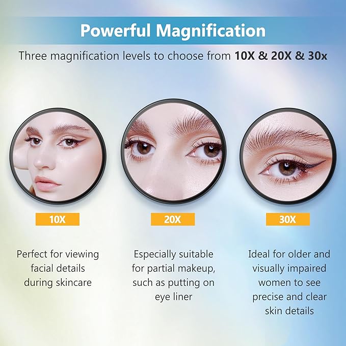 20X Magnifying Mirror, Magnified Makeup Mirror with 2 Tweezers, Magnifying Mirrors with Suction Cup for Bathroom, Travel Mirrors for Women, Ideal for Makeup, 3.5 Inches (Black)