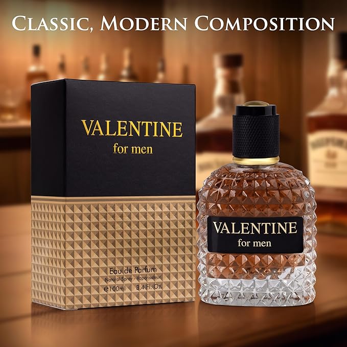 URBAN COLLECTION Valentine for Men Eau De Parfum- Top Notes of Woody & Outdoor - Middle Scent of Roasted Coffee Bean, Chocolate & Hazelnut - Free of Paraben - Elegant 100ml Bottle, Men Parume
