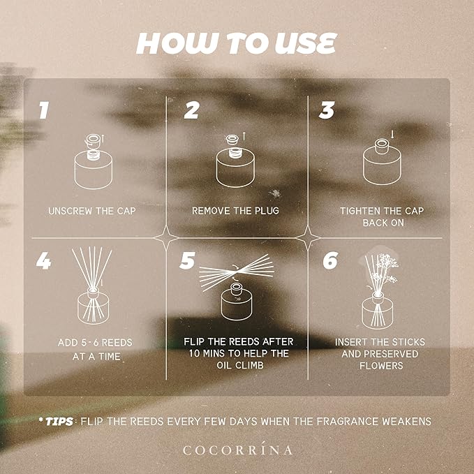 COCORRÍNA Reed Diffuser - Cherry Blossom 6.7 Fl.oz Reed Diffuser Set with Sticks & Preserved Baby's Breath, Reed Diffuser for Home Bathroom Shelf Decor