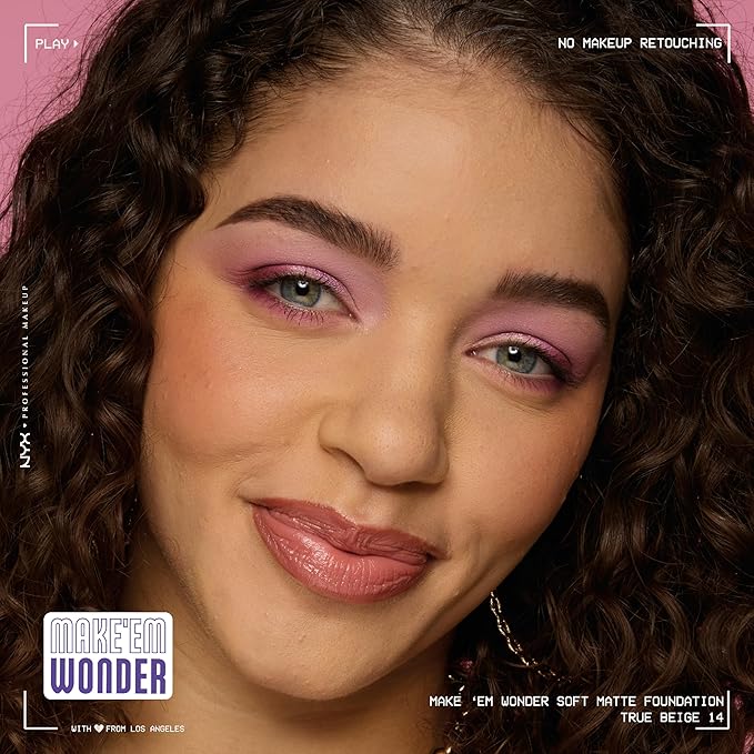 NYX PROFESSIONAL MAKEUP Make 'Em Wonder Liquid Foundation, 24HR Foundation Makeup With A Soft Matte Finish, Buildable Full Coverage - 14 True Beige