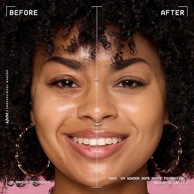 NYX PROFESSIONAL MAKEUP Make 'Em Wonder Liquid Foundation, 24HR Foundation Makeup With A Soft Matte Finish, Buildable Full Coverage - 17 Medium Olive