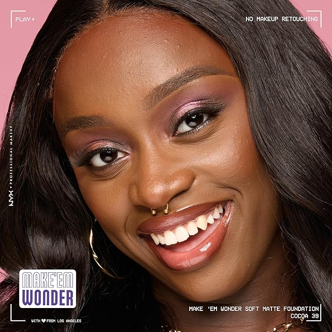 NYX PROFESSIONAL MAKEUP Make 'Em Wonder Liquid Foundation, 24HR Foundation Makeup With A Soft Matte Finish, Buildable Full Coverage - 39 Cocoa