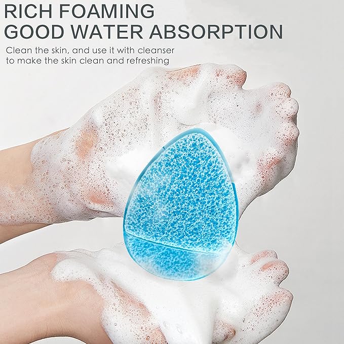 2 Pack Facial Sponge for Daily Deep Cleansing and Regular Exfoliating, Reusable Makeup Remover (Blue+Yellow)