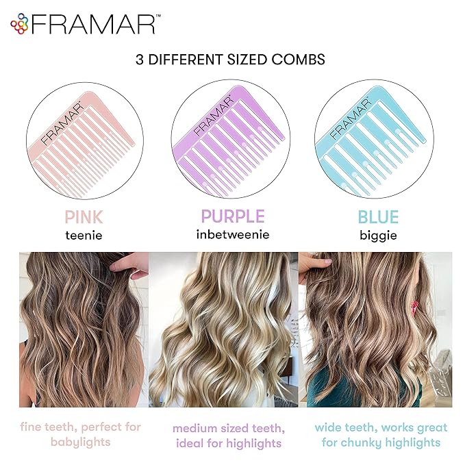 FRAMAR Dreamweaver Highlight Comb Set - Professional Highlighting Comb With Parting Tip, Hair Dye Comb, Foiling Combs For Highlighting, Highlight Combs For Highlighting – 3 Pack Pastel