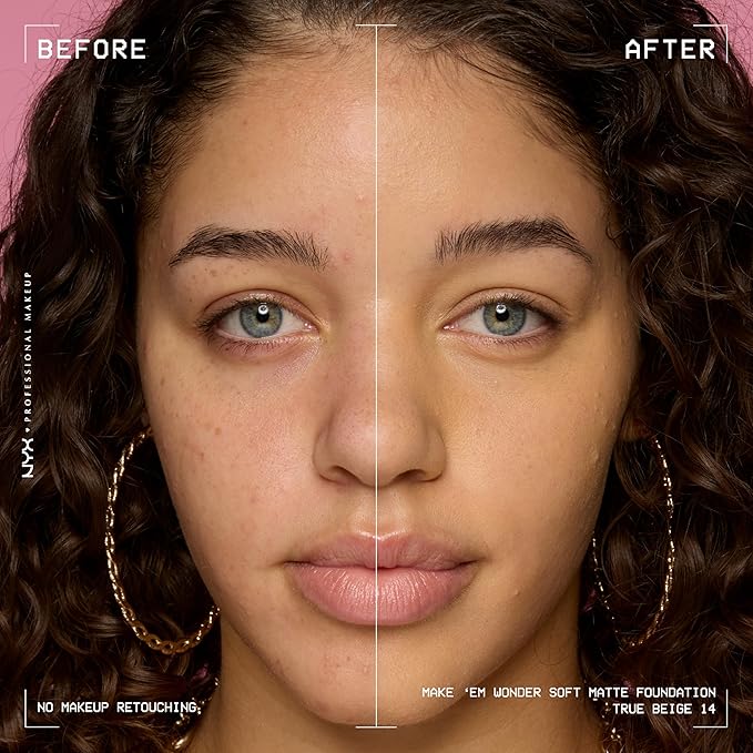 NYX PROFESSIONAL MAKEUP Make 'Em Wonder Liquid Foundation, 24HR Foundation Makeup With A Soft Matte Finish, Buildable Full Coverage - 14 True Beige