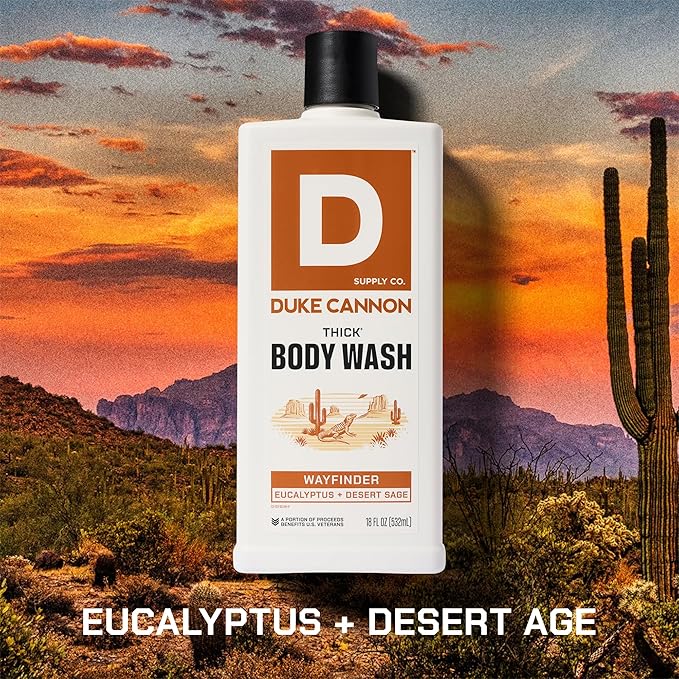 Duke Cannon Supply Co. Thick High Viscosity Body Wash – 3X Thicker, Cleansing Shower and Bath Gel, Mineral-Enriched for Men – Shower Gel – Men’s Body Scrub – Wayfinder (18 oz)