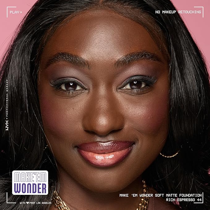 NYX PROFESSIONAL MAKEUP Make 'Em Wonder Liquid Foundation, 24HR Foundation Makeup With A Soft Matte Finish, Buildable Full Coverage - 44 Rich Espresso