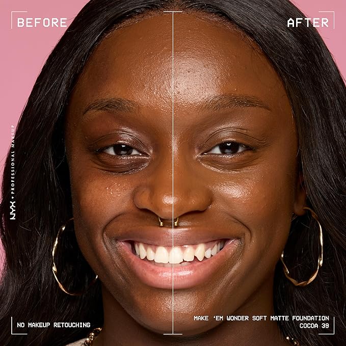 NYX PROFESSIONAL MAKEUP Make 'Em Wonder Liquid Foundation, 24HR Foundation Makeup With A Soft Matte Finish, Buildable Full Coverage - 39 Cocoa