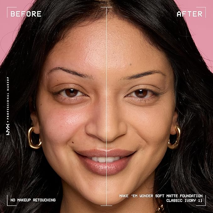 NYX PROFESSIONAL MAKEUP Make 'Em Wonder Liquid Foundation, 24HR Foundation Makeup With A Soft Matte Finish, Buildable Full Coverage - 11 Classic Ivory